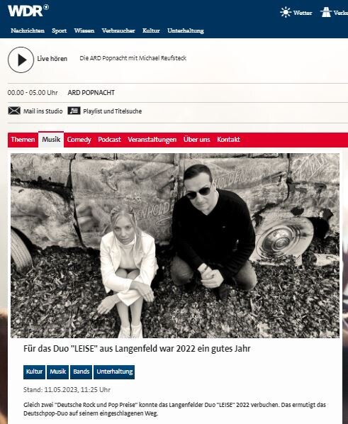 LEISE wurden im Rahmen ihrer Single "Grenzenlos" von WDR 2 interviewt.